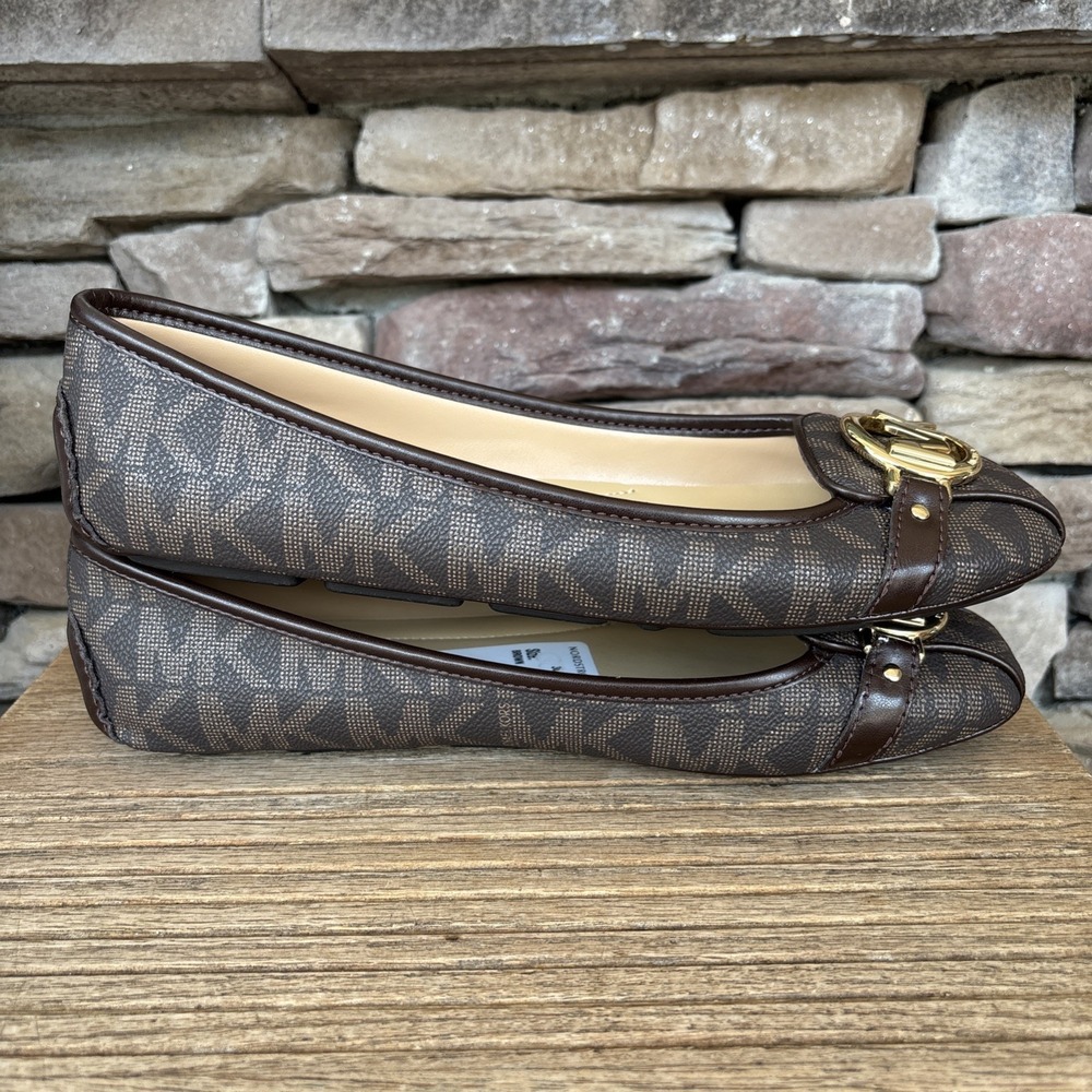 Michael Kors Fulton MK Logo Moccasins Brown Size 8.5 Gold Hardware Flats - Picture 10 of 12